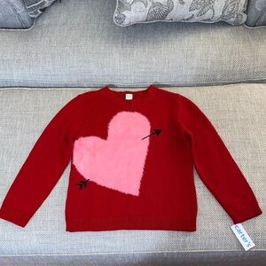 Carter's Vibrant Red Sweater with Fuzzy Pink Heart